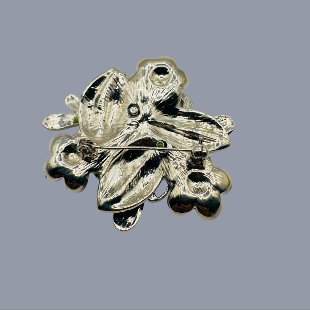 Vintage Multicolor Dragonfly Flowers Brooch Pin - 1980s - Picture 8 of 10